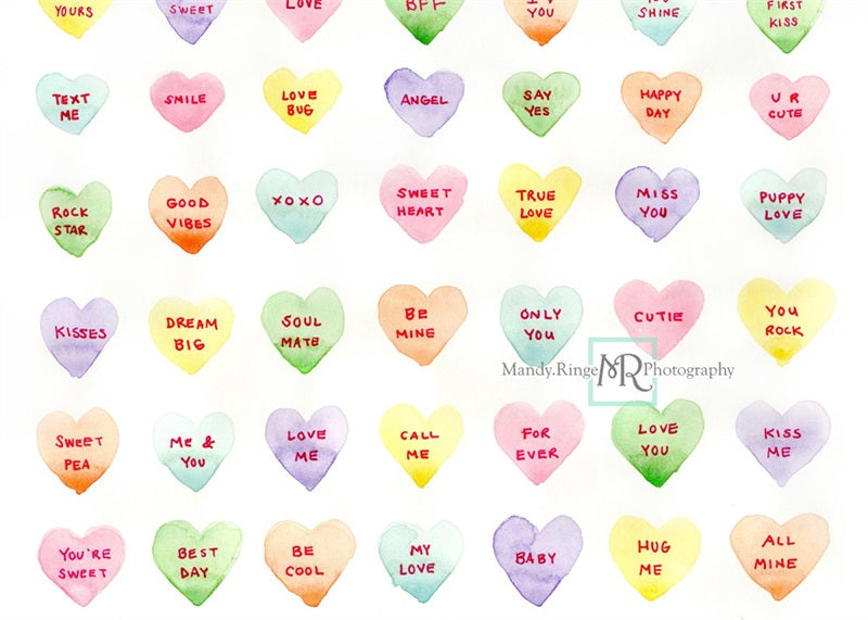 Kate Watercolor Candy Conversation Hearts Backdrop Designed by Mandy R
